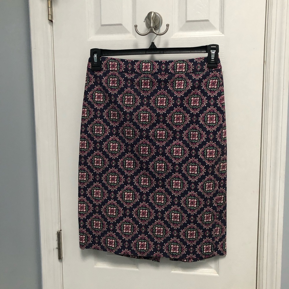 J.Crew No 2 Pencil Skirt Navy Pink Geometric Business Professional 0 Academia